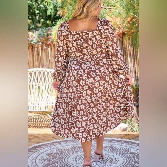 Hailey & Co. Chocolate Brown Long Sleeve Floral Dress Size 1X - Picture 7 of 7